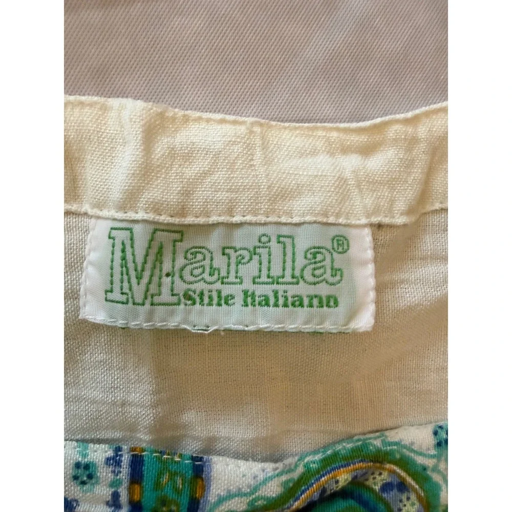 Marila Stile Italiano Vintage Paisley Shift Dress Medium Cream Teal Resortwear - Picture 3 of 5